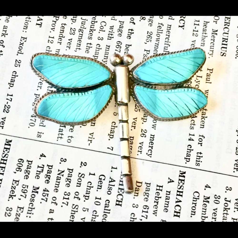 Native American Dragonfly Brooch turquoise 925